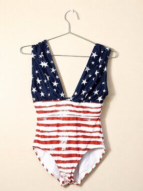 NWOT Halcurt American Flag One Piece Swimsuit Pin Up Patriotic Retro Swimwear